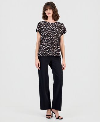 Women's Mixed-Media Short-Sleeve Top