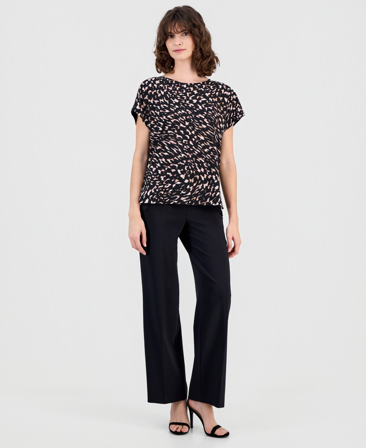 Anne Klein Abstract Print Knit Back Top In Black