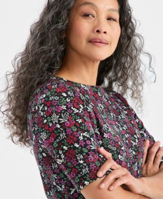 Petite Floral Printed Boat Neck Top, Macy's Exclusive