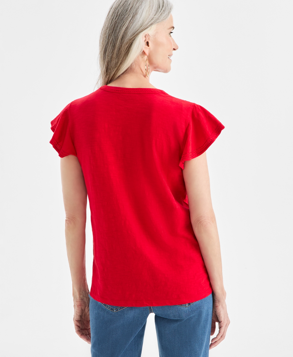 Style & Co Women's Cotton Embroidered Flutter-sleeve Knit Top, Macy's Exclusive In Animal Print