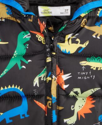 Boys' Toddler 2T-4T Dino-Print Midweight Hooded Puffer Jacket, Macy's Exclusive