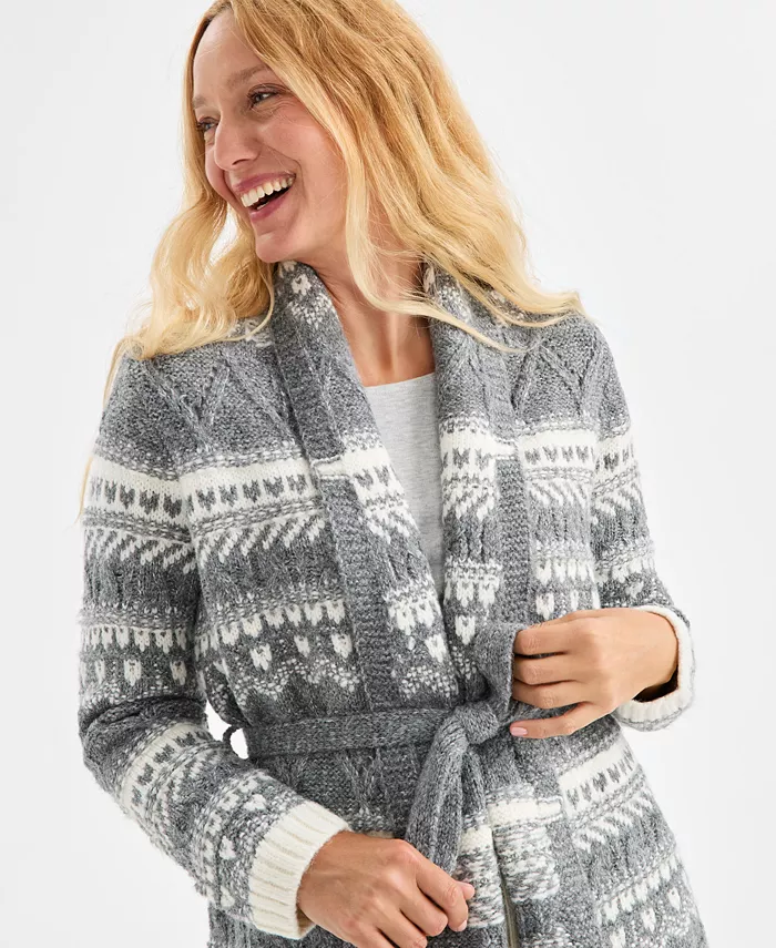 Women's Fair Isle Belted Cardigan - thumbnail 3