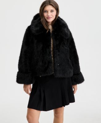 On 34th - Women's Collared Solid Faux-Fur Jacket