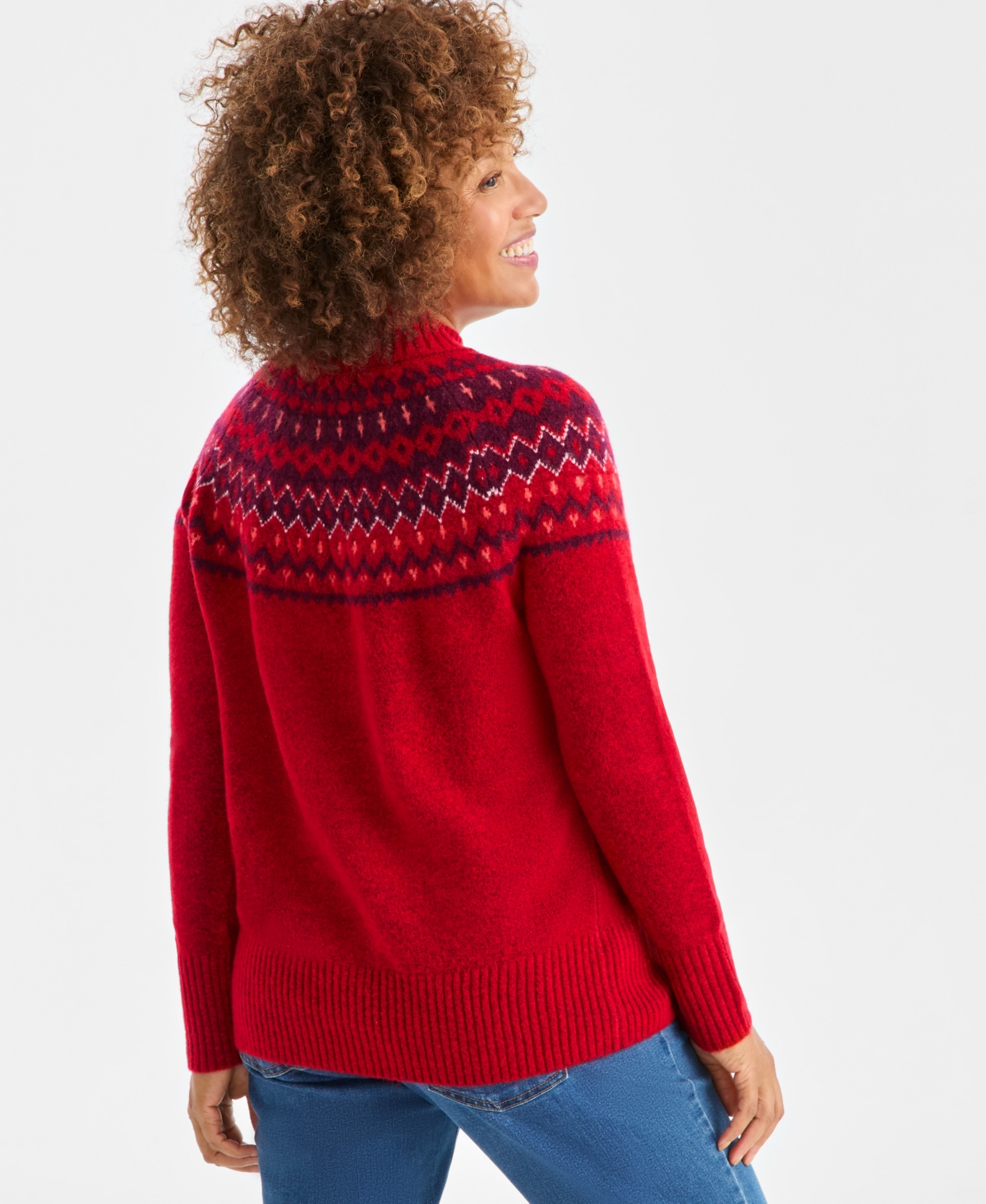 Style & Co Women's Mock-neck Fair Isle Sweater, Macy's Exclusive In Red