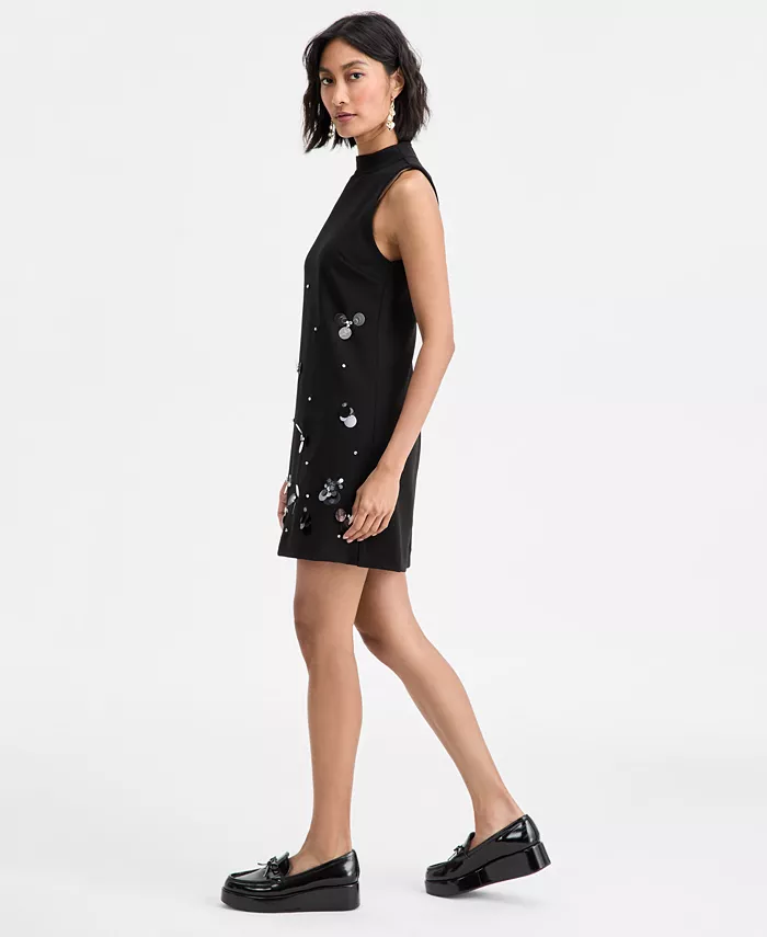 Women's Paillette Embellished Mock Neck Shift Dress - thumbnail 6