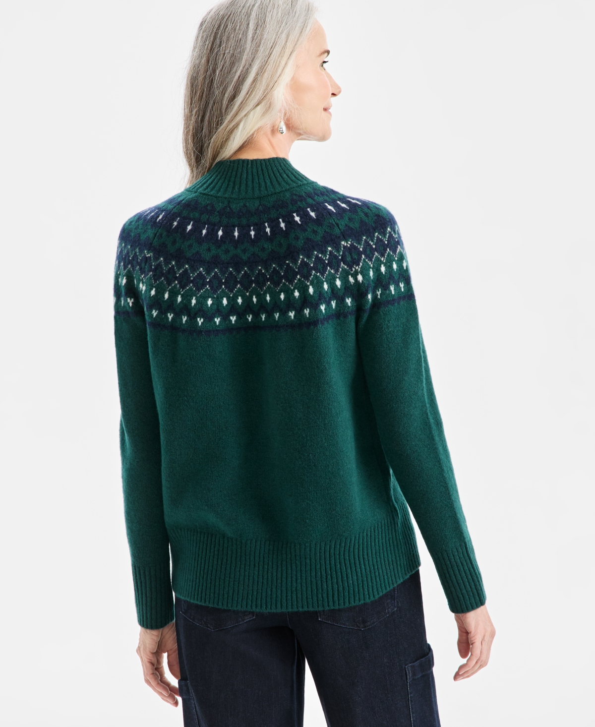 Style & Co Women's Mock-neck Fair Isle Sweater, Macy's Exclusive In Green