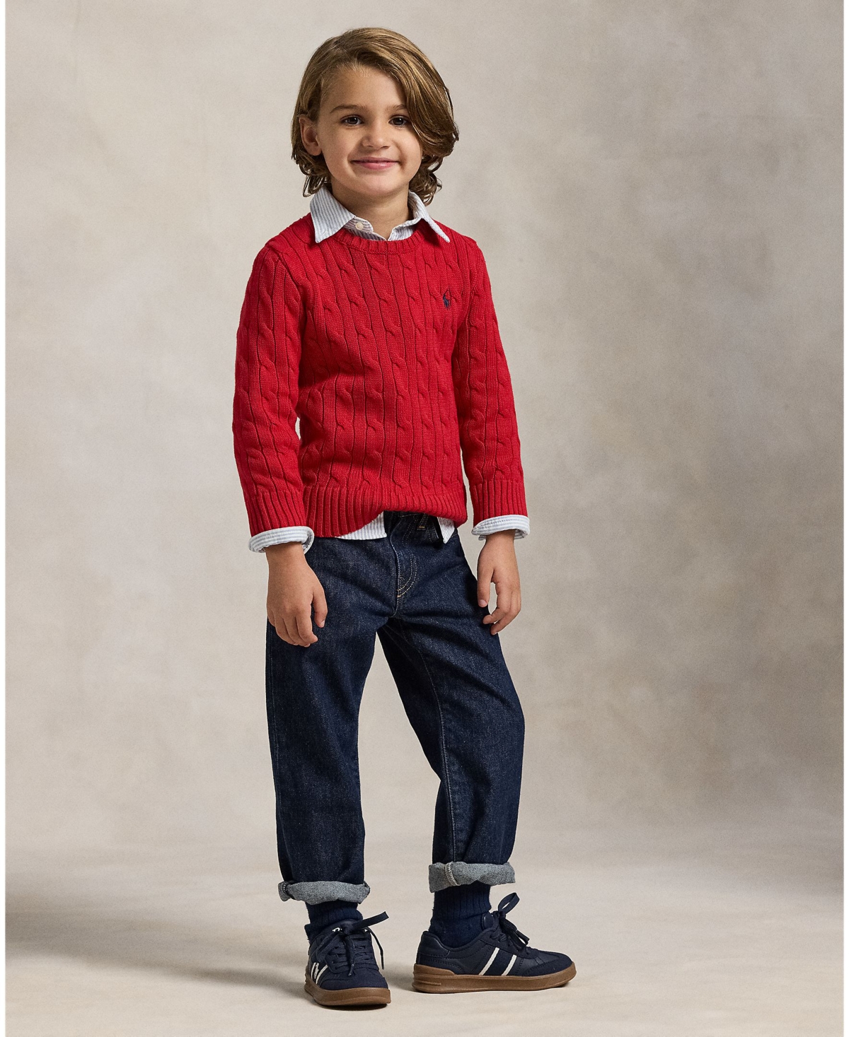 Polo Ralph Lauren Big Boys Cable- Knit Crewneck Sweater In Red