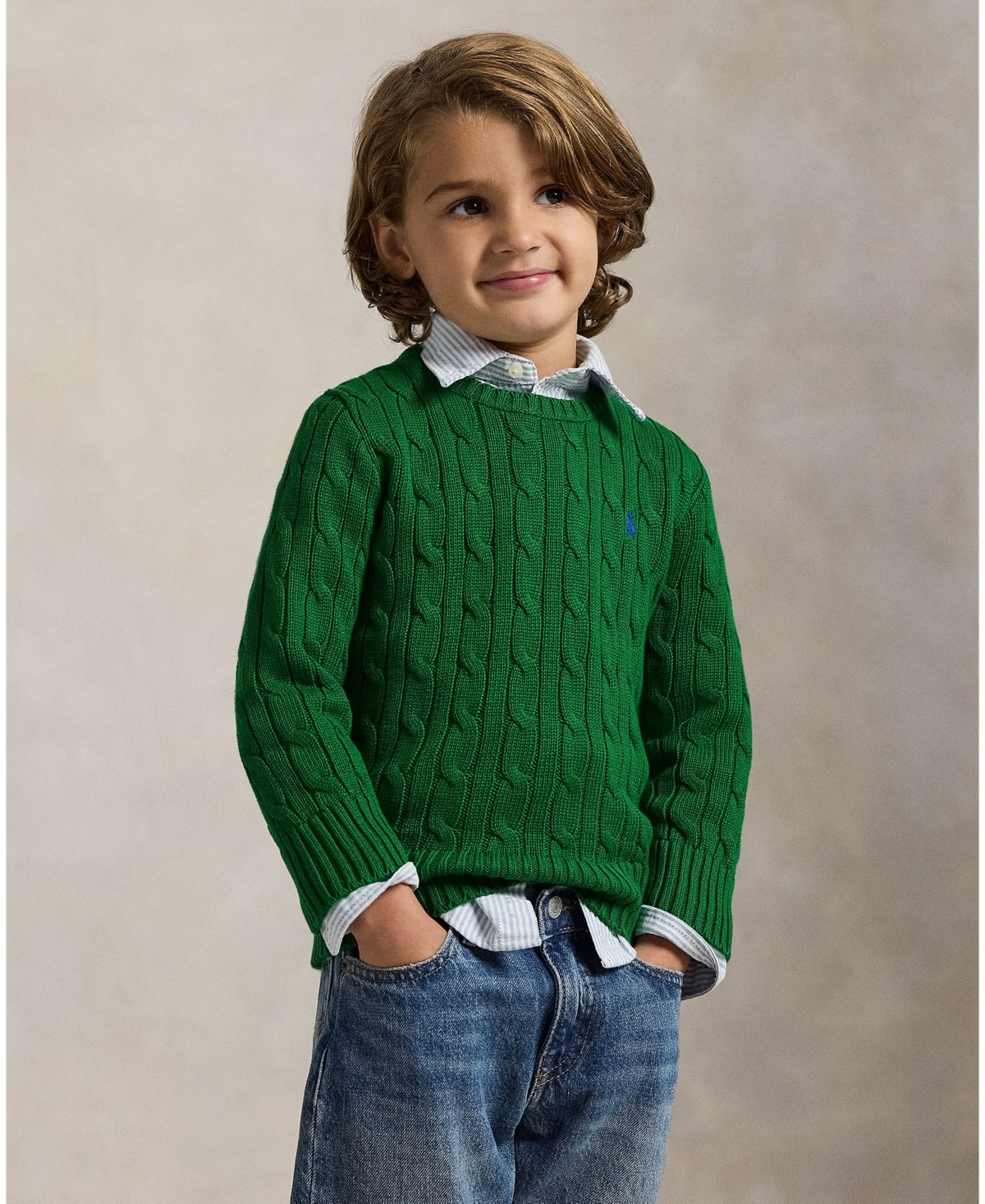 Polo Ralph Lauren Toddler and Little Boys Cable Knit Cotton Sweater - Green