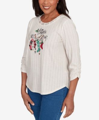Petite Classic Holiday Stockings Gathered Sleeve Top