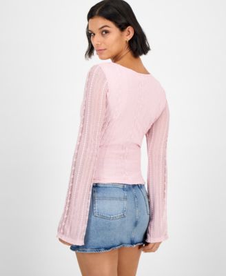 Juniors' Lace V-Neck Bell-Sleeve Top