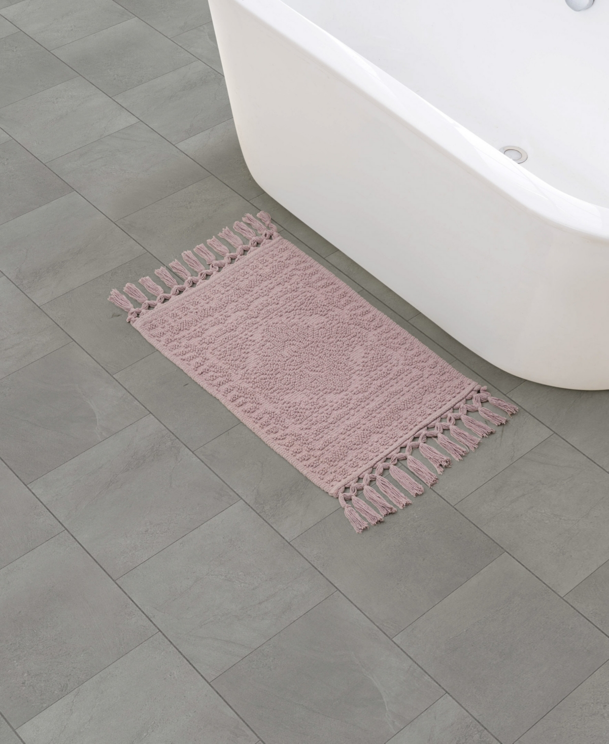 French Connection Nellore Fringe Cotton 17" X 28" Bath Rug In Purple