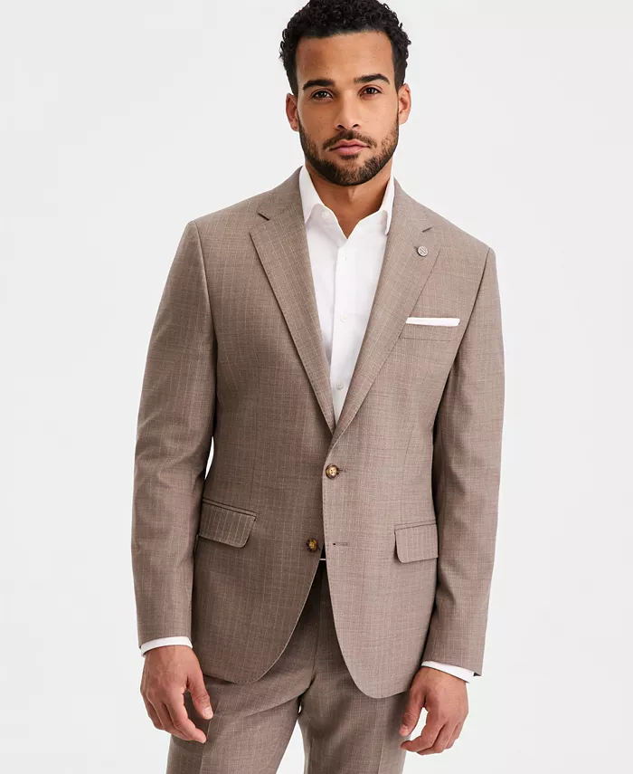 Men's Modern-Fit Wool-Blend Tan Pinstripe Suit Separates Jacket