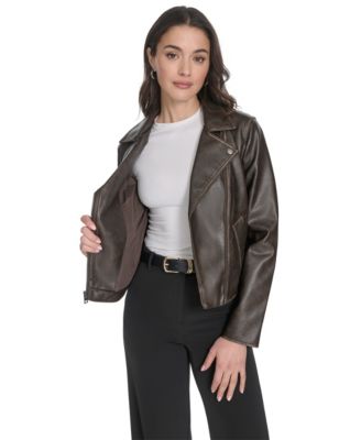 Women's Faux-Leather Asymmetric-Zip Moto Jacket