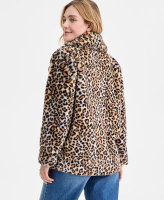 Women's Woven Sketchy Leopard-Print Faux-Fur Coat, Macy's Exclusive
