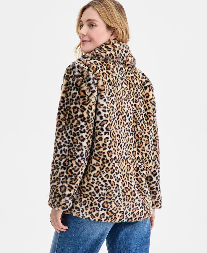 Women's Woven Sketchy Leopard-Print Faux-Fur Coat - thumbnail 5