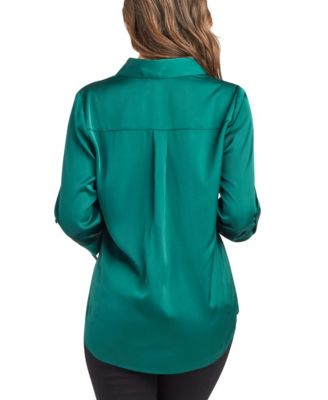 Women's Stretch Satin Button-Up 3/4-Sleeve Top