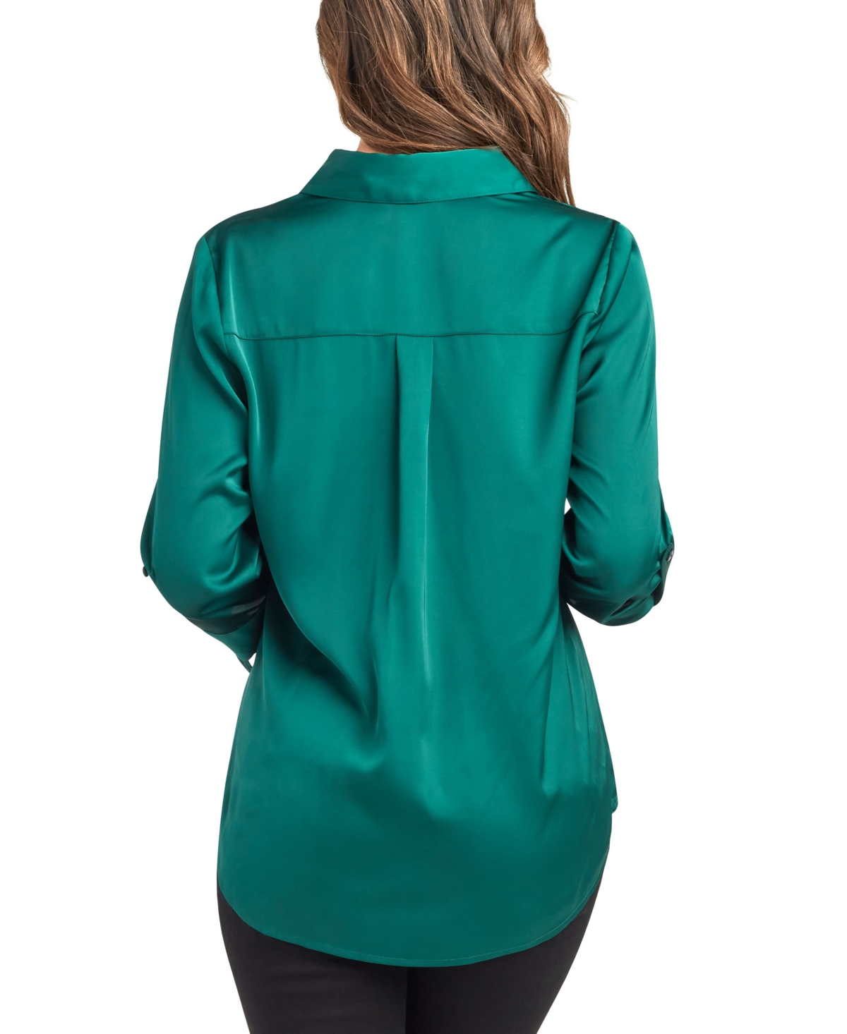Bcx Juniors Stretch Satin Button-up 3/4-sleeve Top In Green