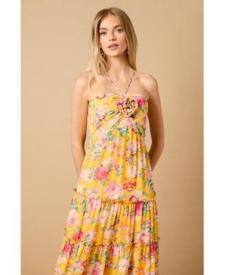 Women's Rosette Detail Halterneck Midi Dress