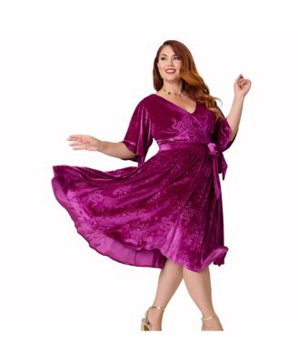Plus Size 1940s Velvet Flutter Sleeve Swing Dress