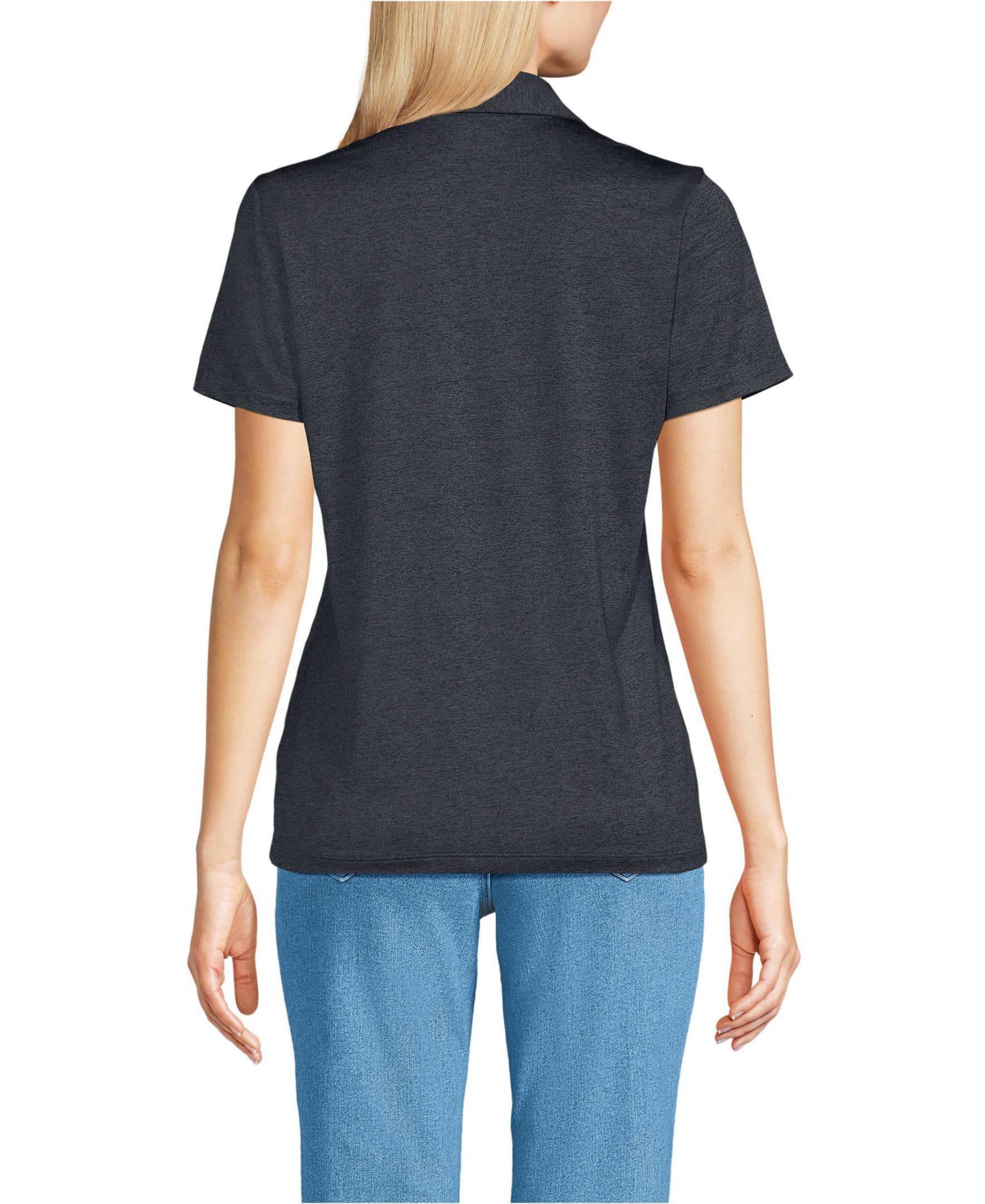 Женское поло Lands' End Rapid Dry Performance Space Dye Sport Neck Short Sleeve Polo, цвет: Чёрный космический — фото 2
