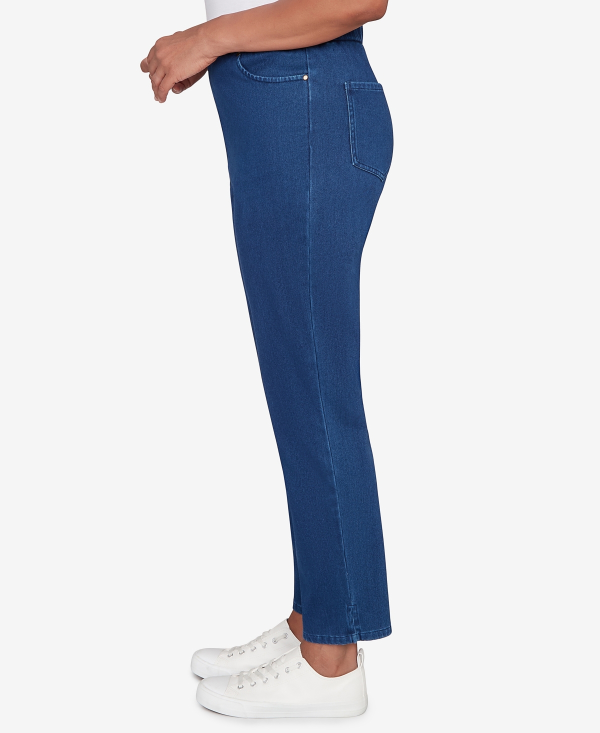 Alfred Dunner Petite Sunset Canyon Denim Knit Short Length Split Hem Jeans In Blue