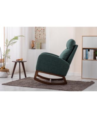 Rocking Chair, Modern Glider Recliner with Wood Legs, Side Pocket & High Back for Living Room or Bedroom