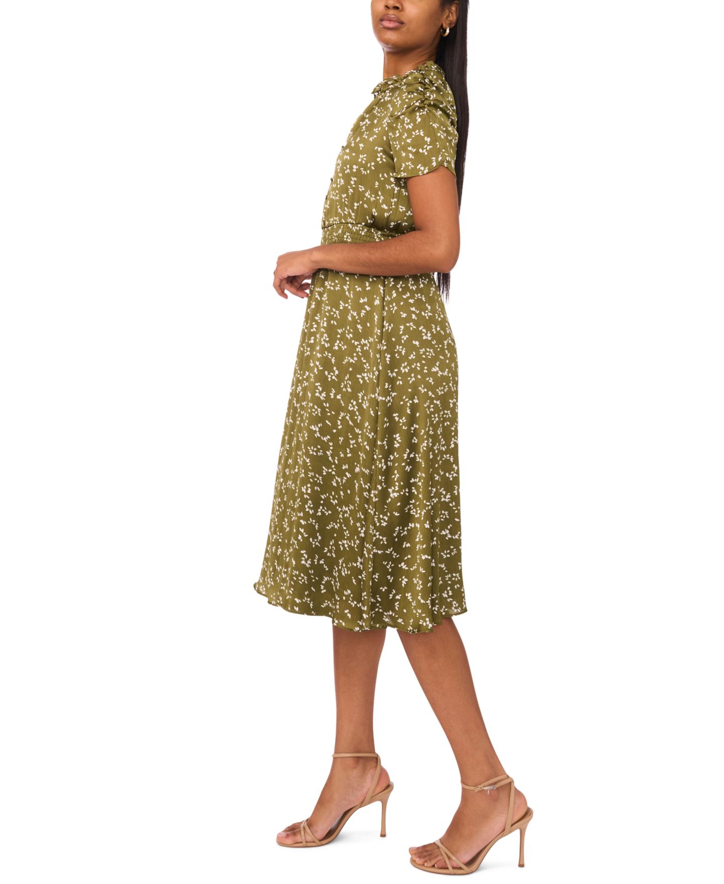 Женское платье MSK Petite Puff-Sleeve Chiffon Midi, цвет: Оливковый мох — фото 5