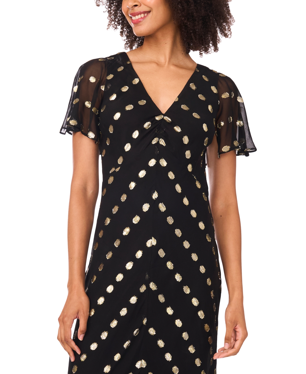 Msk Women's V-neck Flutter Sleeve Maxi Dress In Black