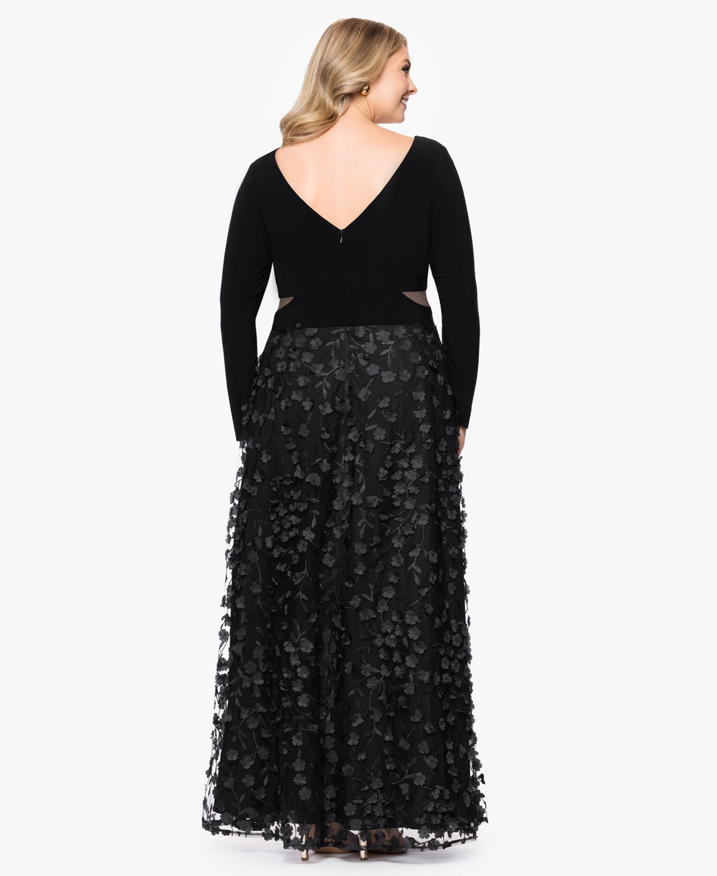 Женское платье XSCAPE Plus Size Long Sleeve Embellished, цвет: Чёрный — фото 4