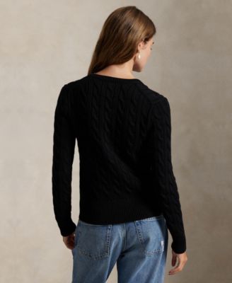 Women's Cable-Knit Cotton Crewneck Cardigan Sweater