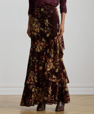 Women's Floral Print Tiered Maxi Skirt