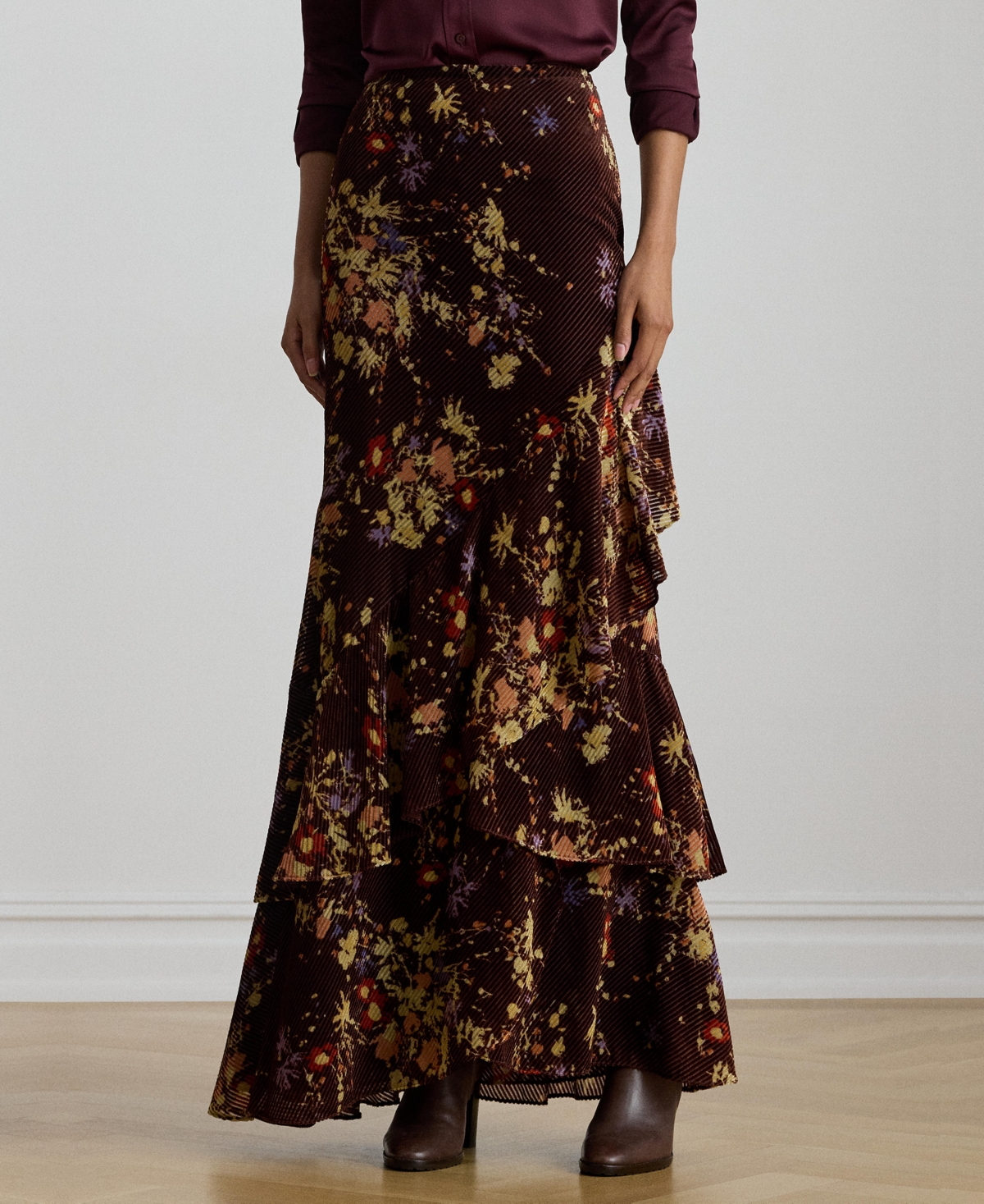 Lauren Ralph Women's Floral Print Tiered Maxi Skirt