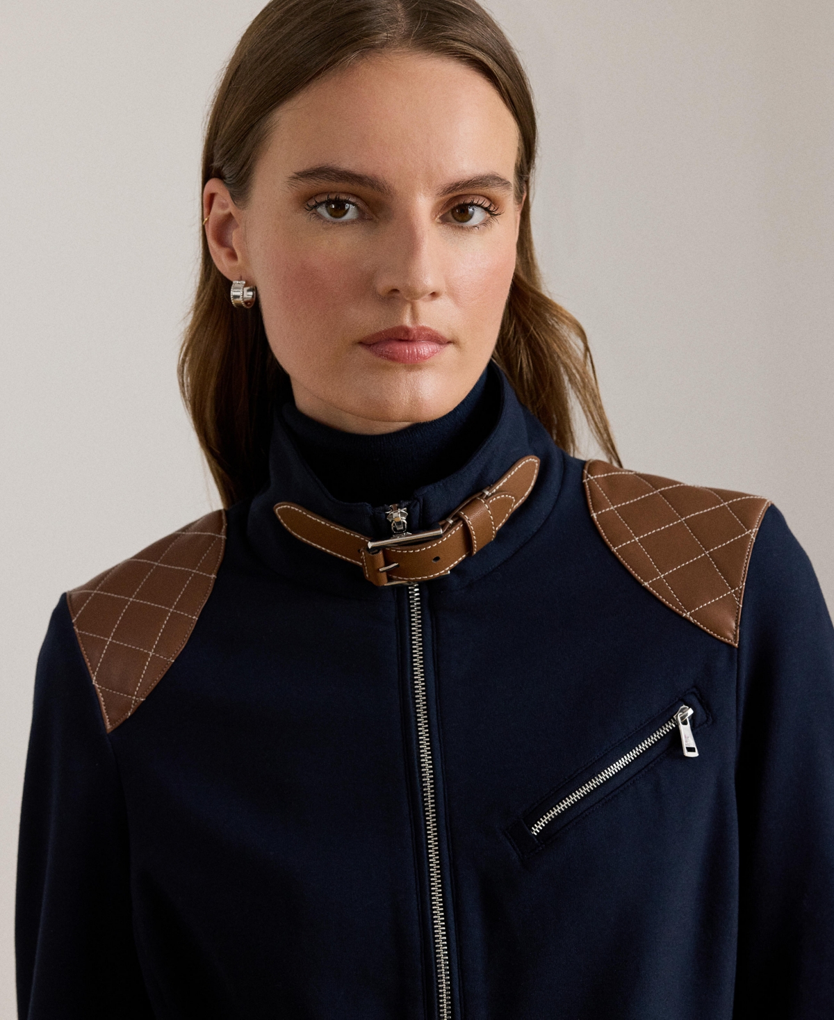 Ralph Lauren Women's Ponte Long Sleeve Moto Jacket In Blue