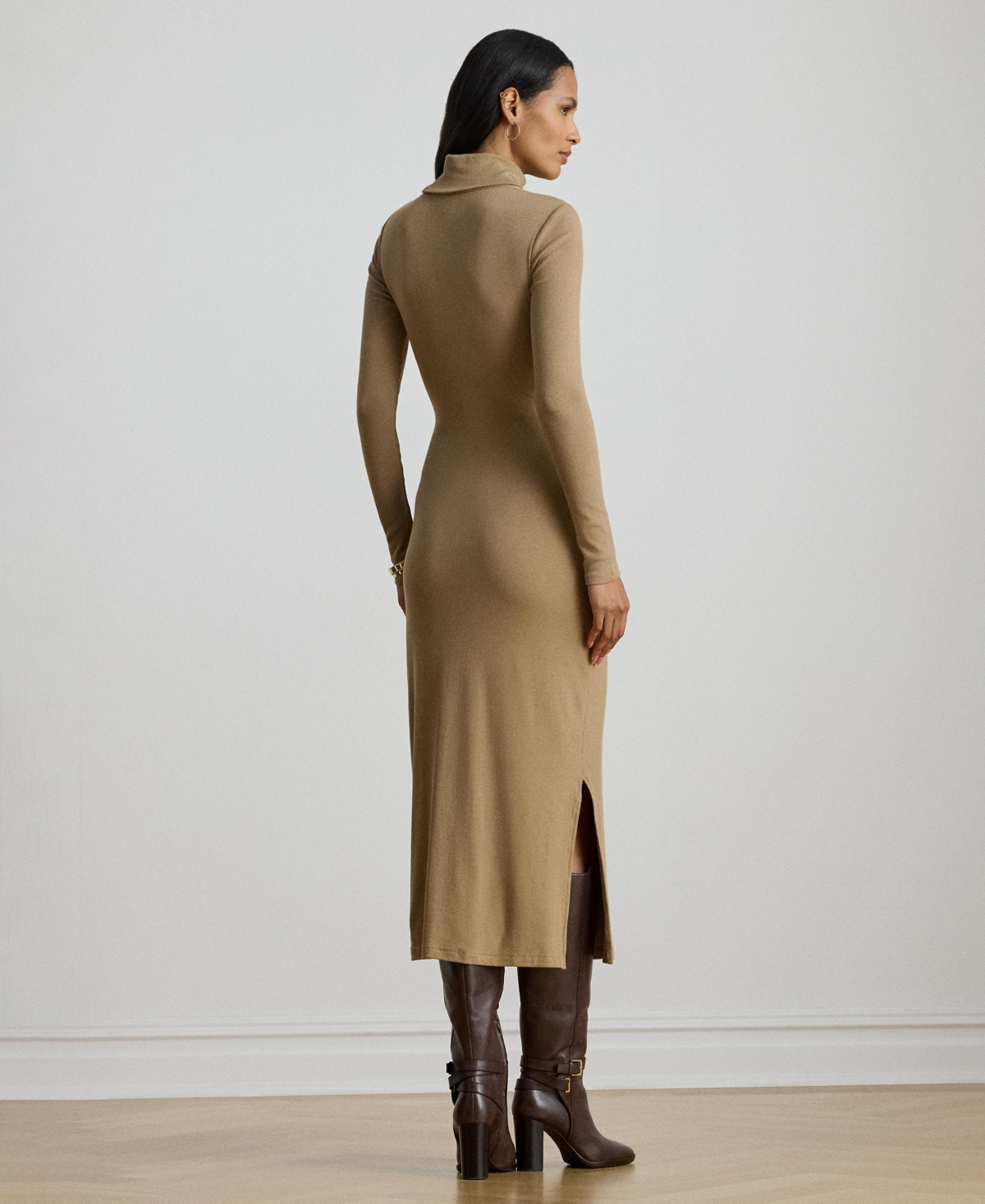Ralph Lauren Tie-front Turtleneck Dress In Brown