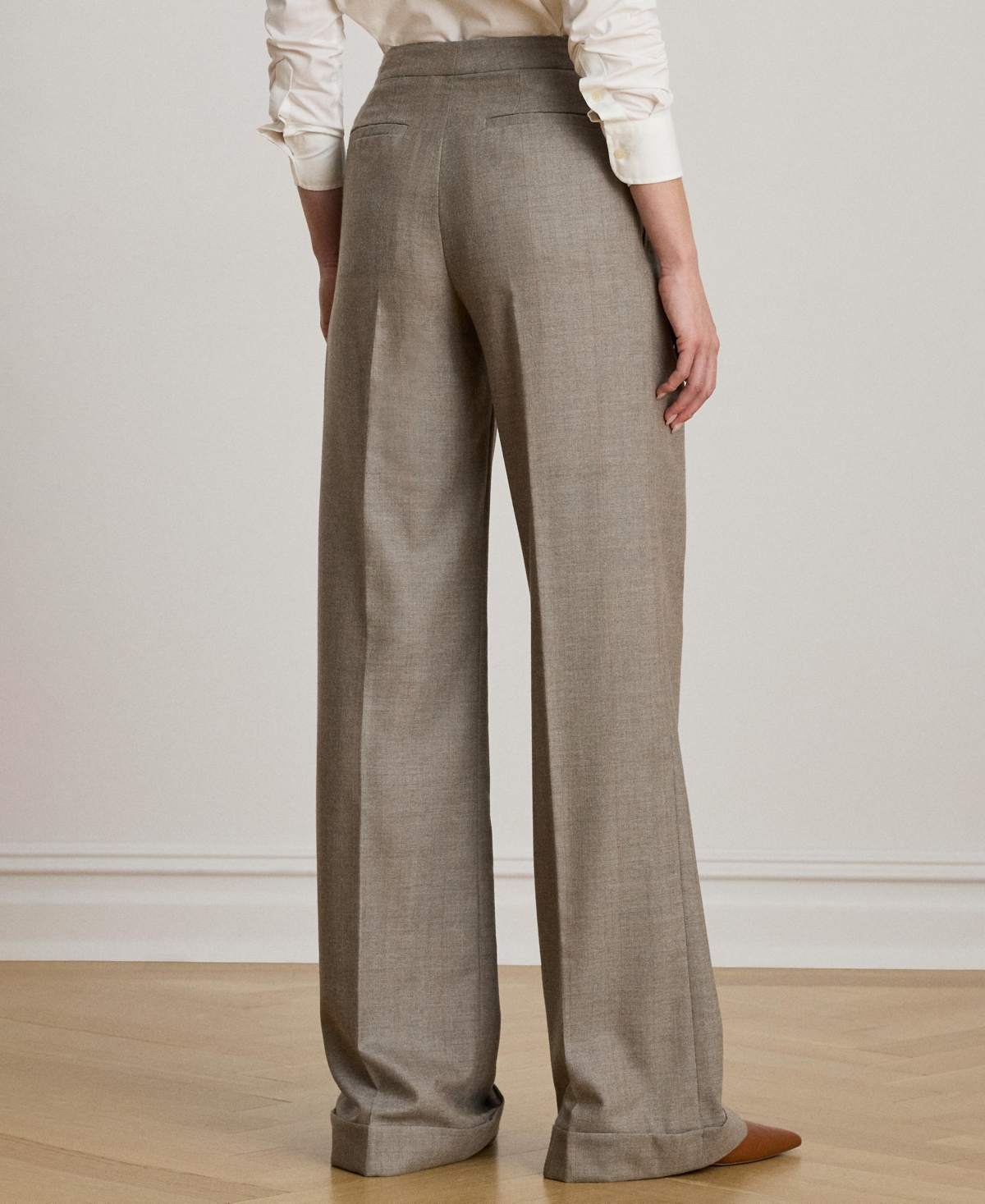 Ralph Lauren Pleated Wool Herringbone Wide-leg Pant In Brown