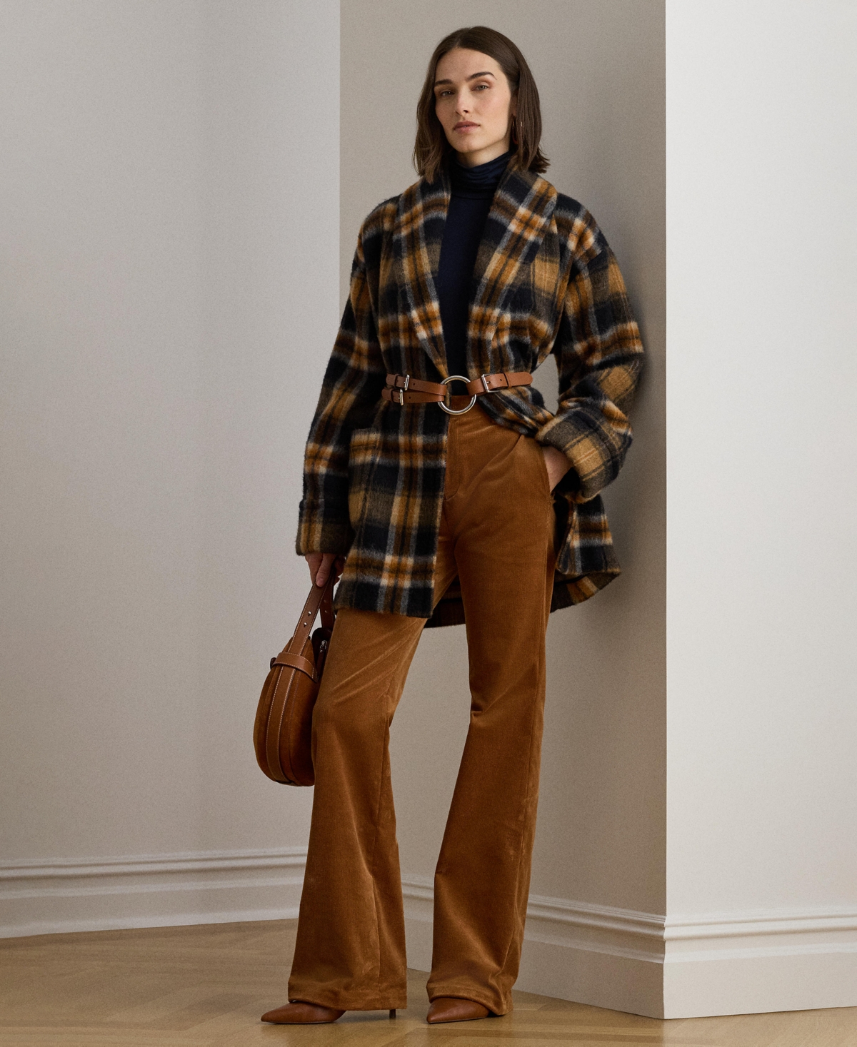 Lauren Ralph Women's Plaid Shawl Collar Wrap Jacket