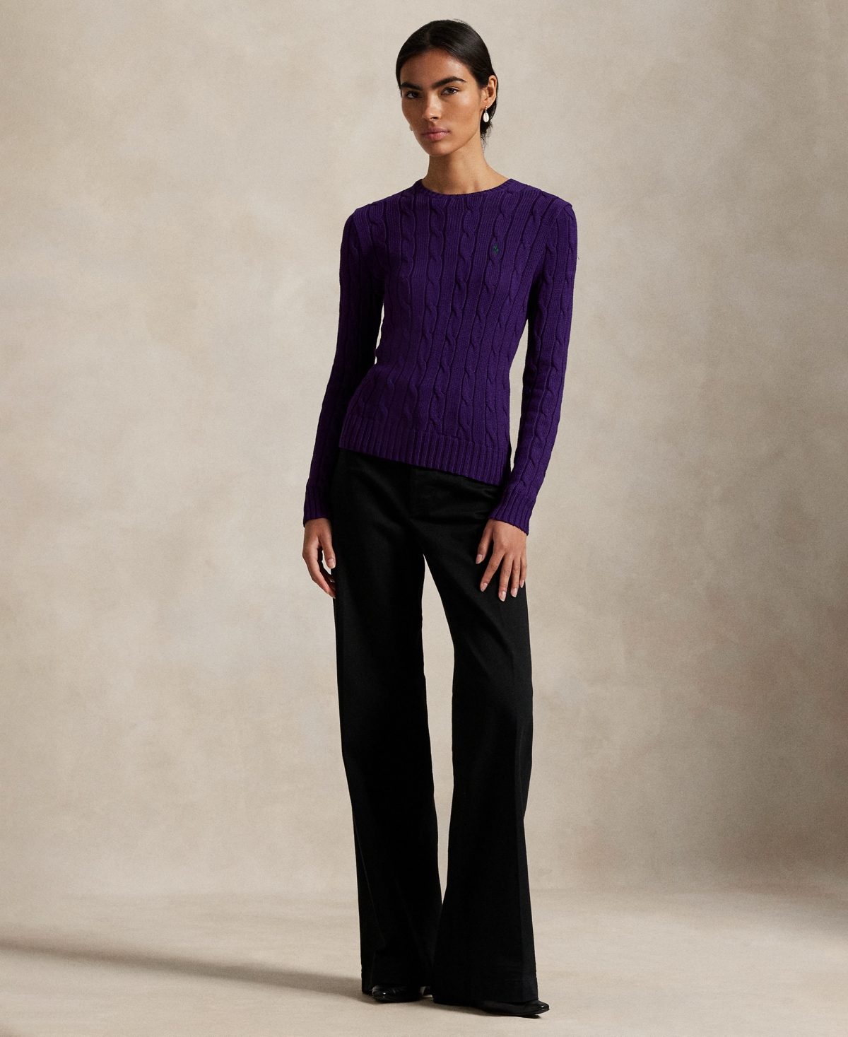 Polo Ralph Lauren Women's Cable-knit Cotton Crewneck Sweater In Purple
