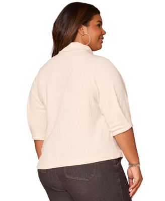 Plus Size Pleated Elbow Sleeve Mock Neck Knit Top