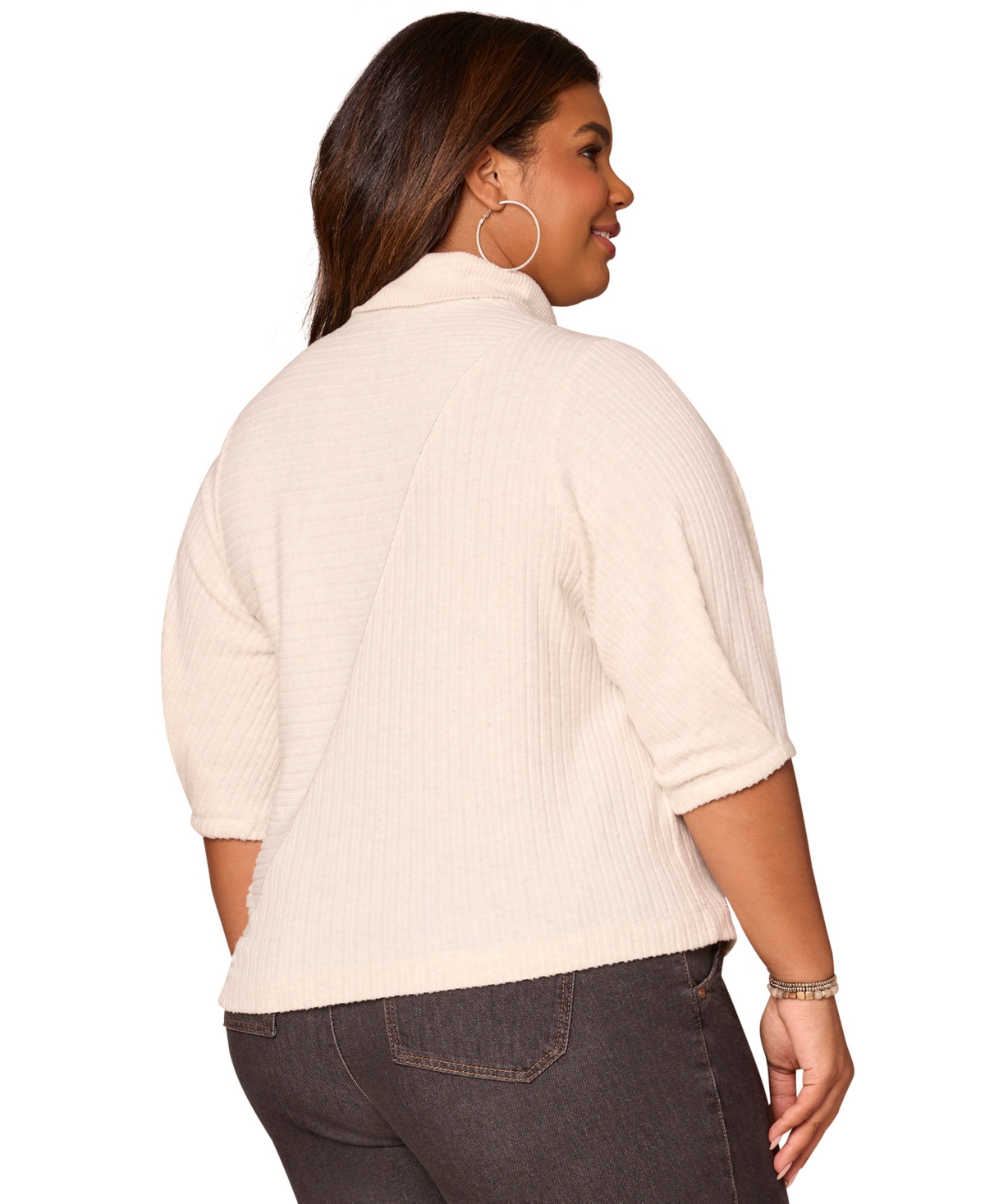 Democracy Plus Size Pleated Elbow Sleeve Mock Neck Knit Top In Pink