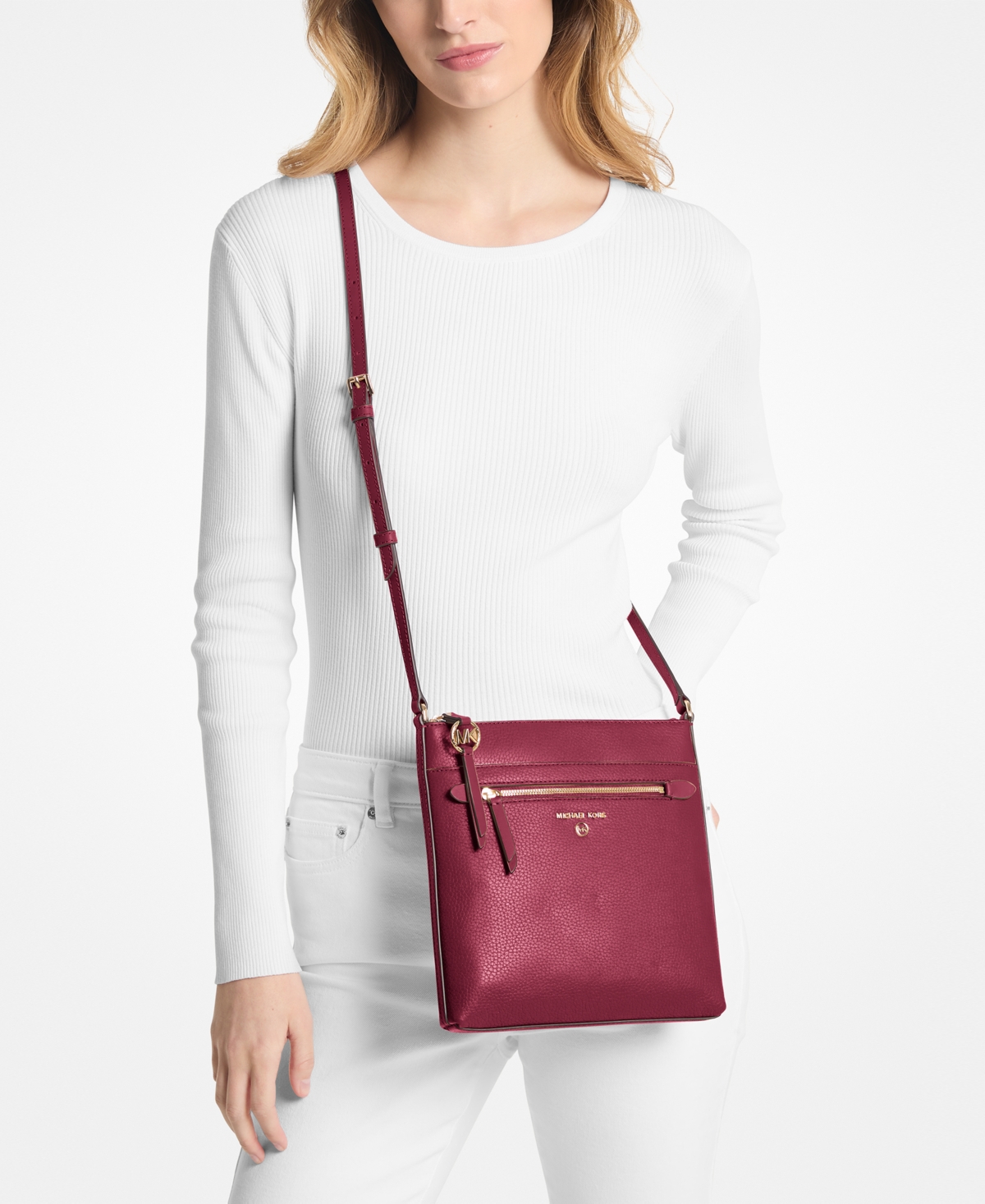 Michael Kors Jet Set Charm Leather Small North South Flat Crossbody Bag In Purple