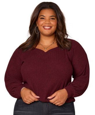 Plus Size Long Sleeve Cased Hem Knit Top