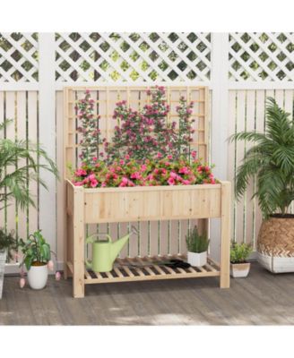 Raised Garden Bed w/ Trellis Wooden Elevated Planter Box w/ Legs & Liner 45'' x 23'' x 59'' (L x W x H)