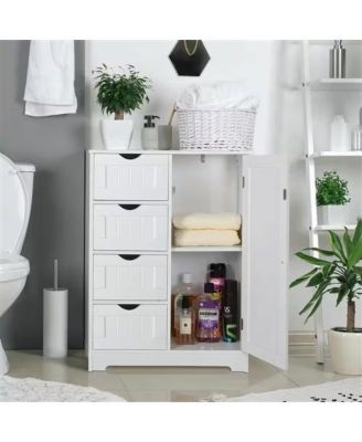 Modern Farmhouse Bathroom Floor Cabinet with 2 Drawers and Shelf in Wood Finish