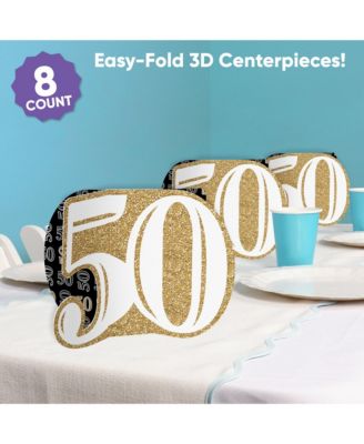 Freestanding 3D Gold 50th Birthday Centerpiece Table Decorations - 8 Count