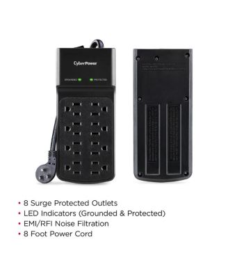 B808 8-Outlet Essential Surge Protector with 8' Cord, Black