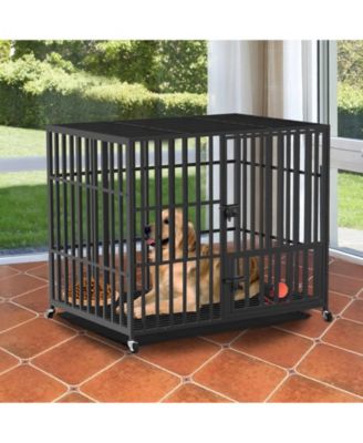 Chew-resistant Heavy Duty Metal Dog Cage Kennel Pet Crate with Wheels