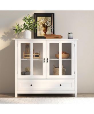 CASAINC Buffet Cabinet with Double Glass Doors and Decorative Bell Handles for Dining Storage
