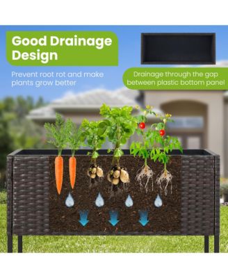 Elevated Planter Box Raised Garden Bed w/ Rattan Surface Bottom Storage Shelf