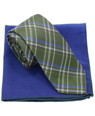 Men's&nbsp;2-Piece Plaid Tie and Solid Pocket Square Half Box Set