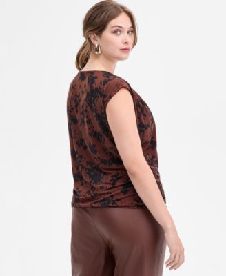 Plus Size Ruched Boat-Neck Extended-Sleeve Top, Macy's Exclusive